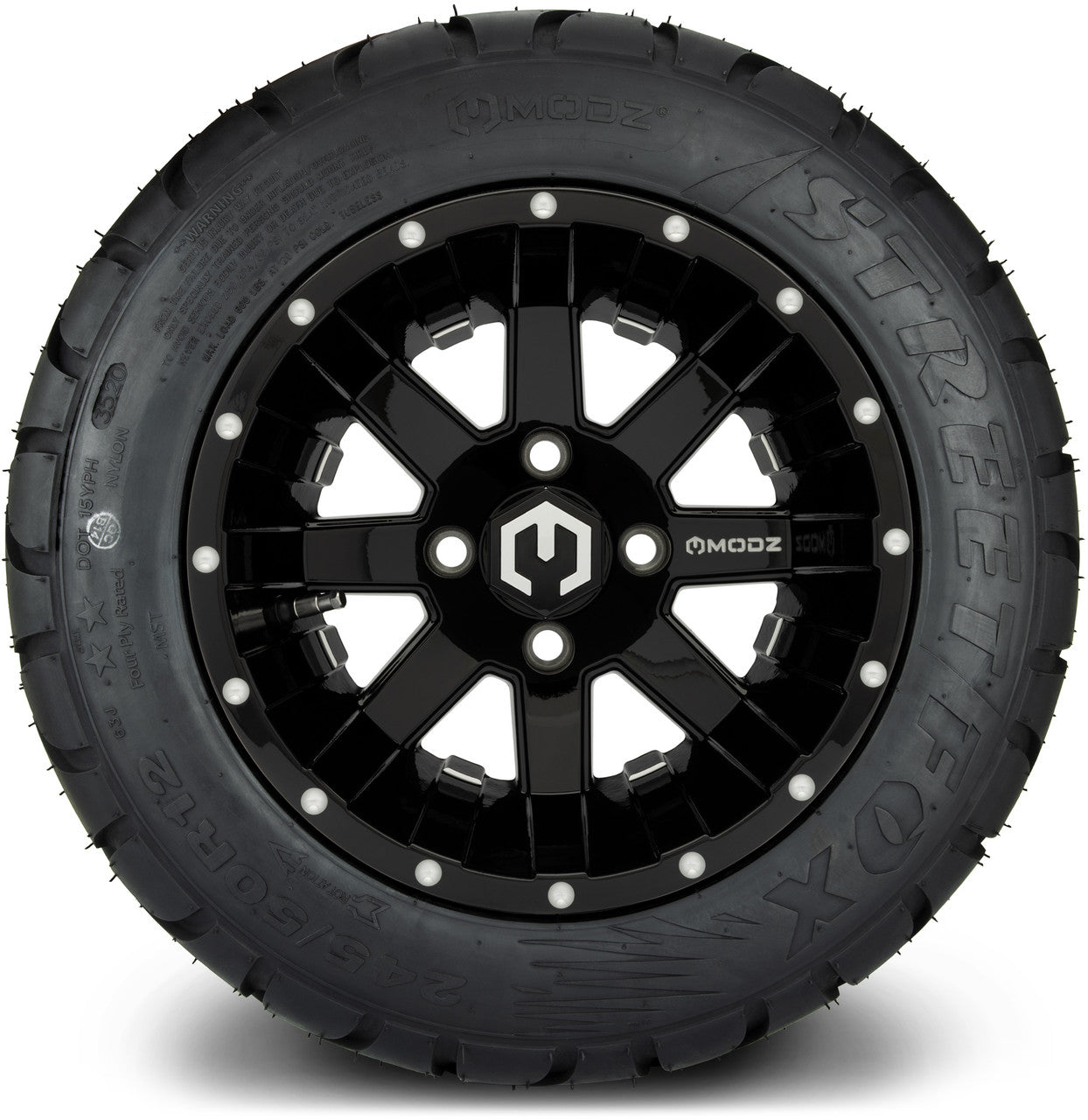 MODZ® 12" Assault Glossy Black with Ball Mill Wheels & Street Tires Combo