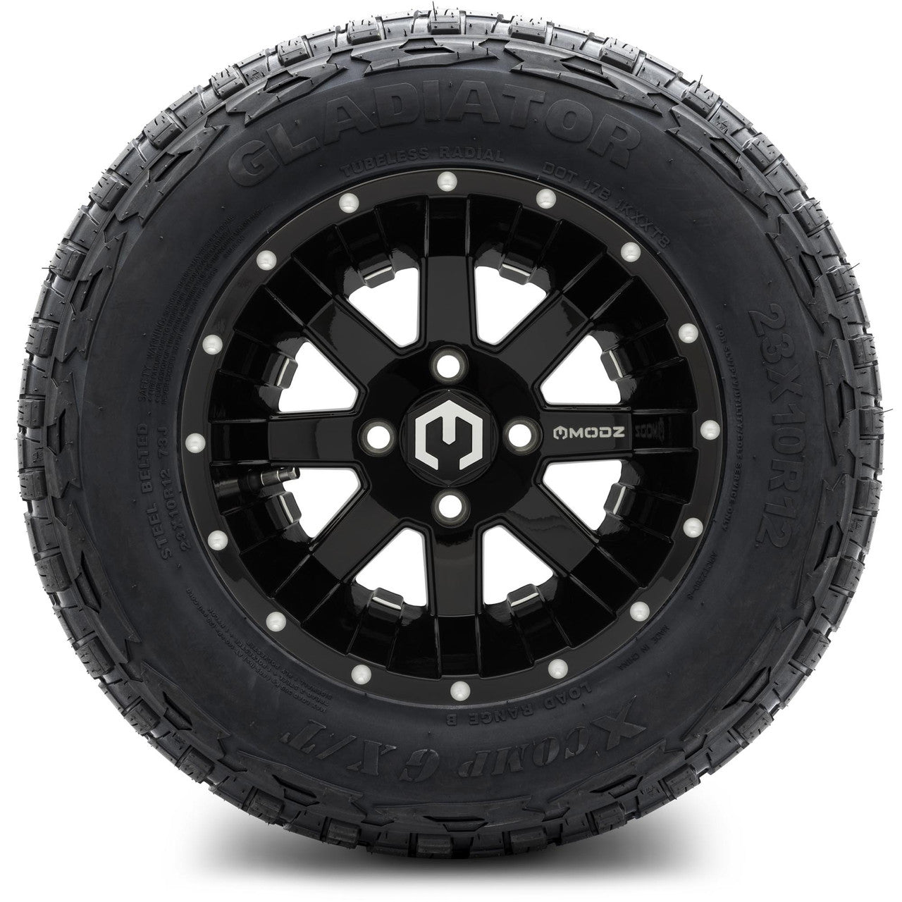 MODZ® 12" Assault Glossy Black with Ball Mill Wheels & Off-Road Tires Combo