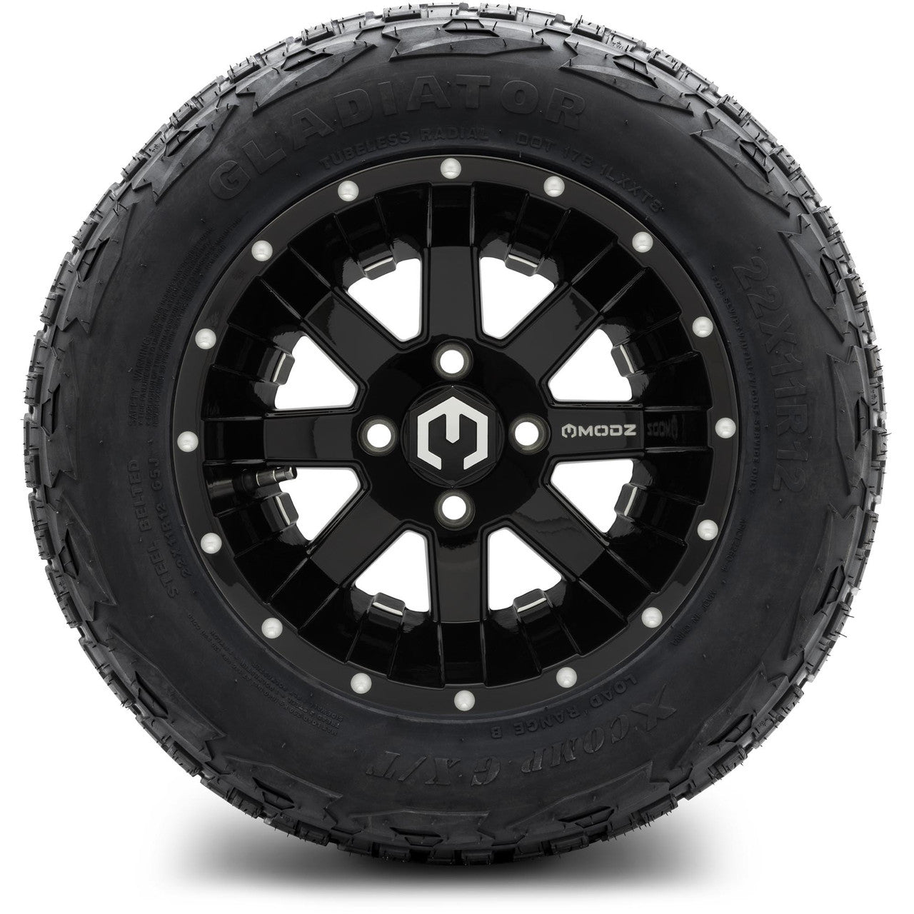 MODZ® 12" Assault Glossy Black with Ball Mill Wheels & Off-Road Tires Combo