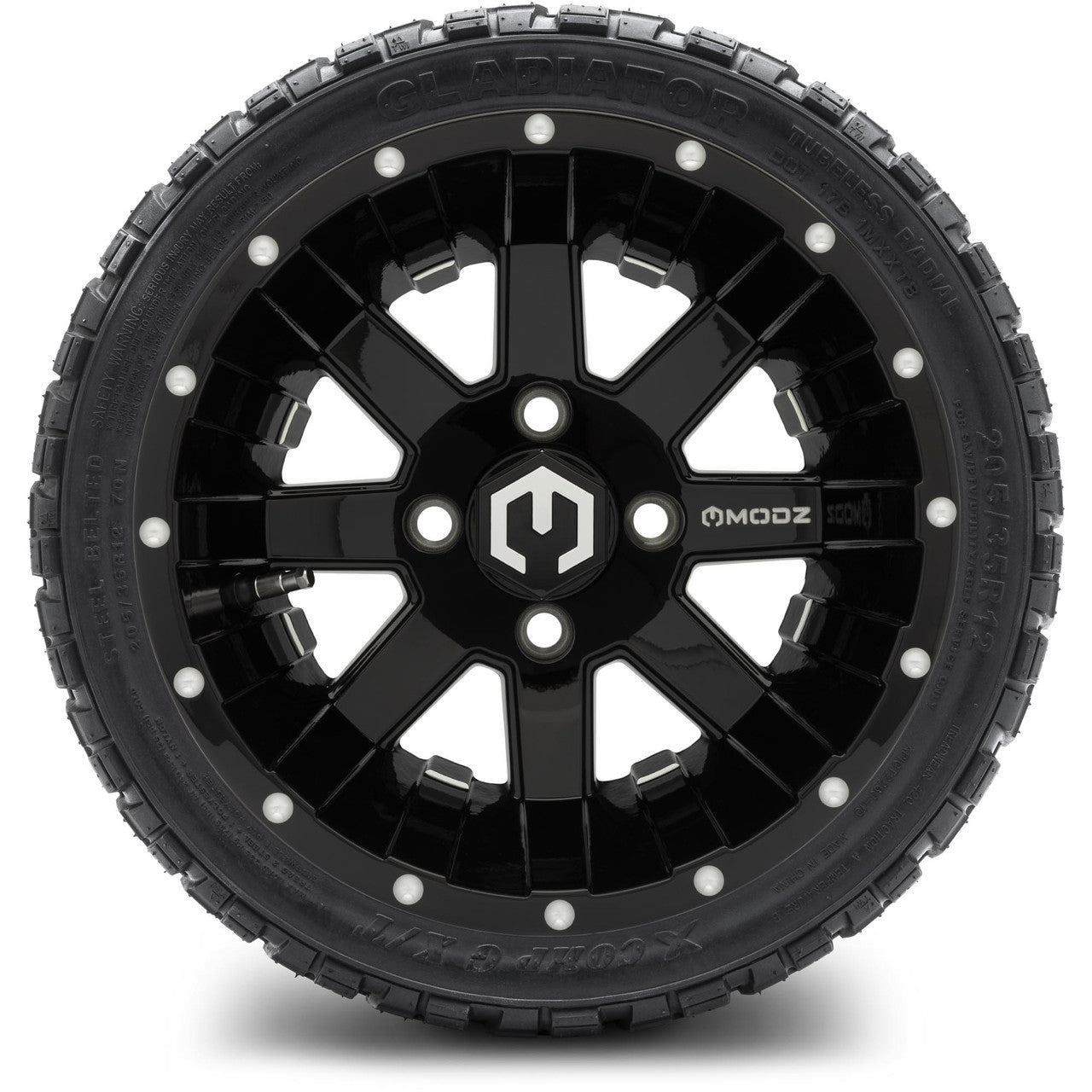 MODZ® 12" Assault Glossy Black with Ball Mill Wheels & Off-Road Tires Combo