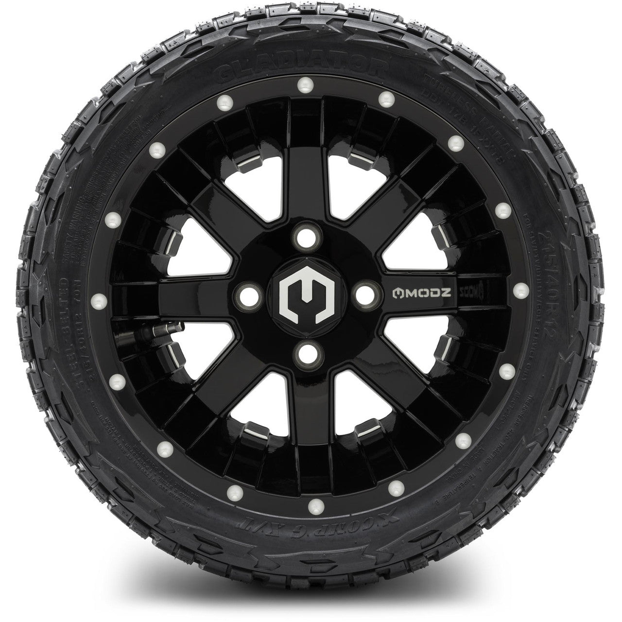 MODZ® 12" Assault Glossy Black with Ball Mill Wheels & Off-Road Tires Combo