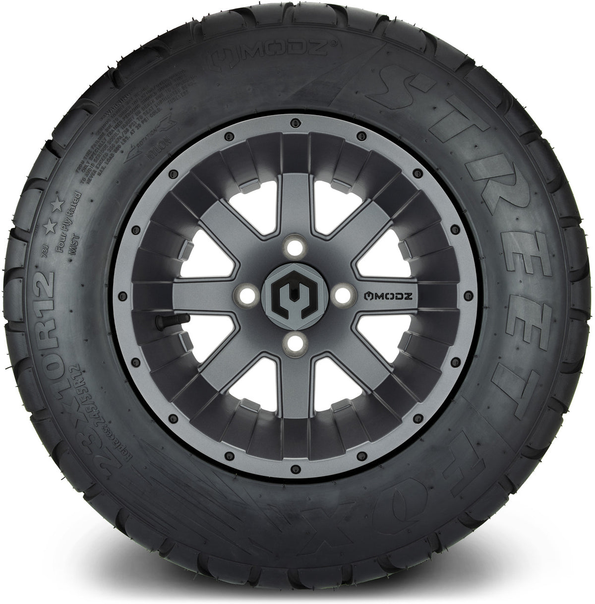MODZ® 12" Assault Matte Gunmetal Wheels & Street Tires Combo