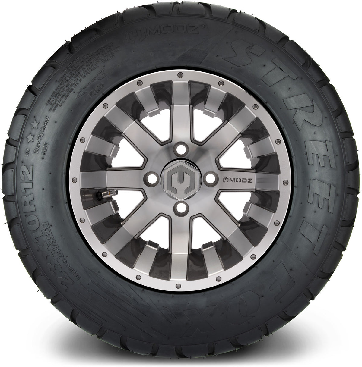 MODZ® 12" Assault Machined Gunmetal Wheels & Street Tires Combo
