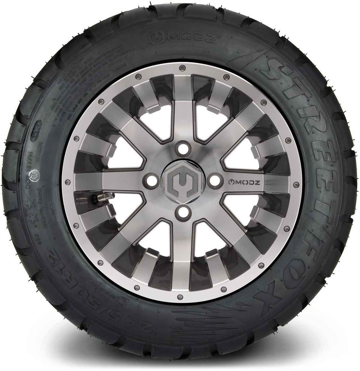 MODZ® 12" Assault Machined Gunmetal Wheels & Street Tires Combo