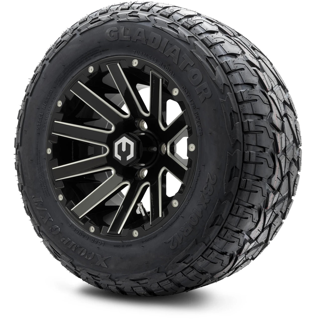 MODZ® 12" Mauler Glossy Black with Ball Mill Wheels & Off-Road Tires Combo