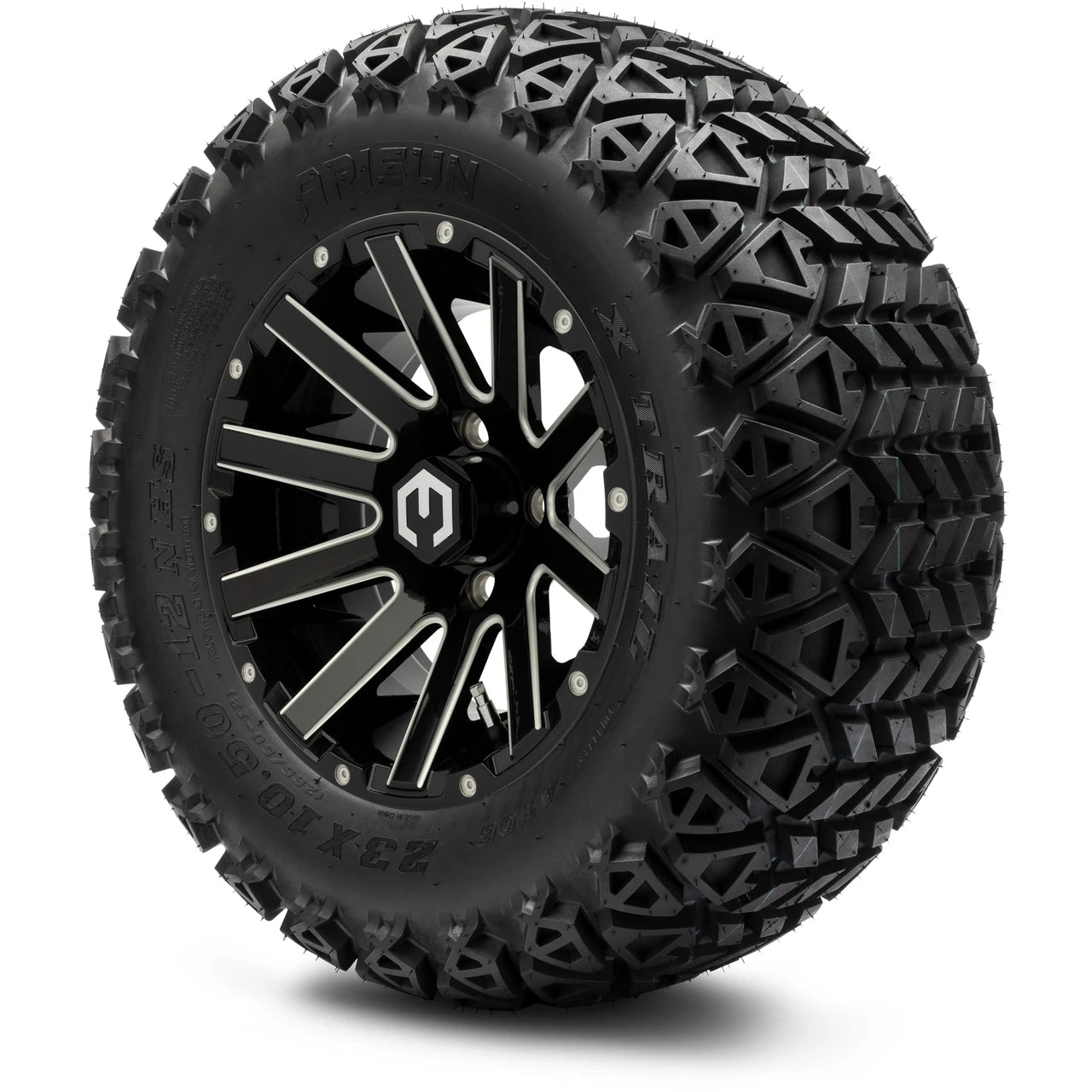 MODZ® 12" Mauler Glossy Black with Ball Mill Wheels & Off-Road Tires Combo