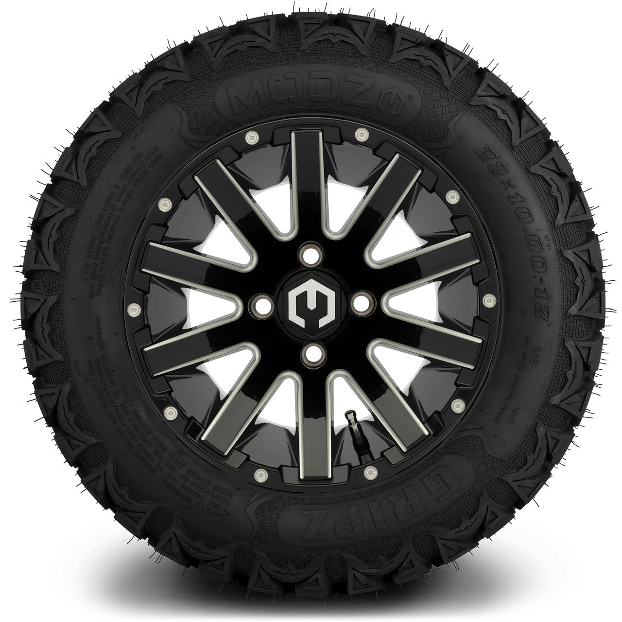MODZ® 12" Mauler Glossy Black with Ball Mill Wheels & Off-Road Tires Combo