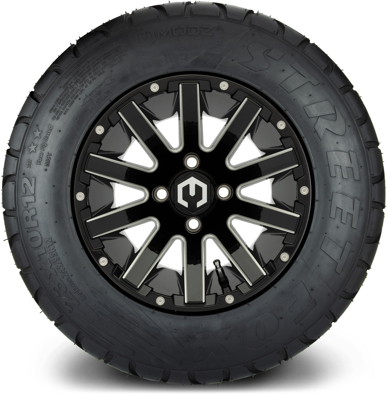 MODZ® 12" Mauler Glossy Black with Ball Mill Wheels & Street Tires Combo
