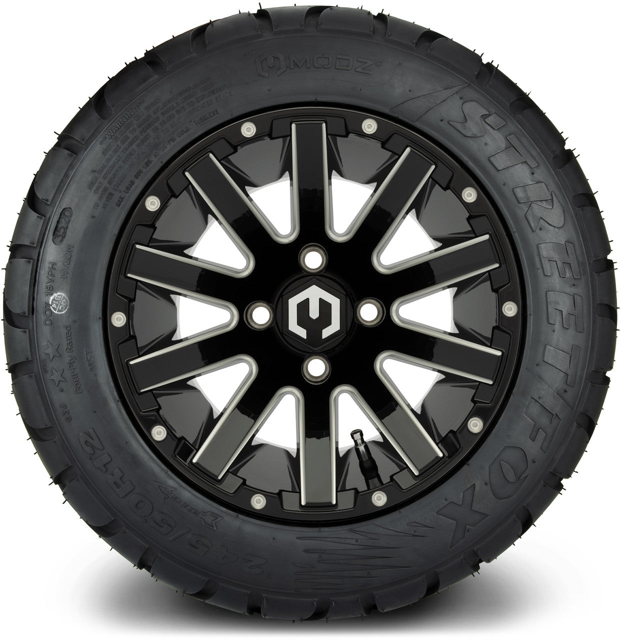 MODZ® 12" Mauler Glossy Black with Ball Mill Wheels & Street Tires Combo
