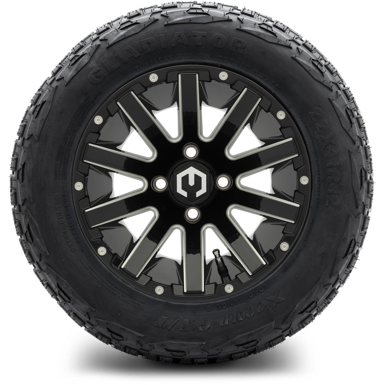 MODZ® 12" Mauler Glossy Black with Ball Mill Wheels & Off-Road Tires Combo