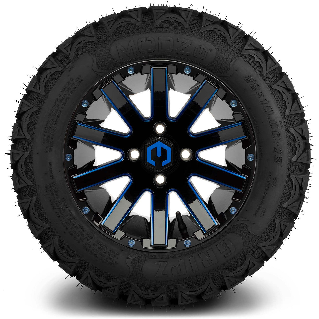 MODZ® 12" Mauler Blue and Black with Ball Mill Wheels & Off-Road Tires Combo