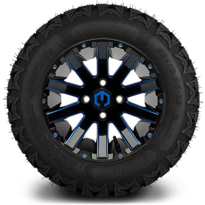 MODZ® 12" Mauler Blue and Black with Ball Mill Wheels & Off-Road Tires Combo