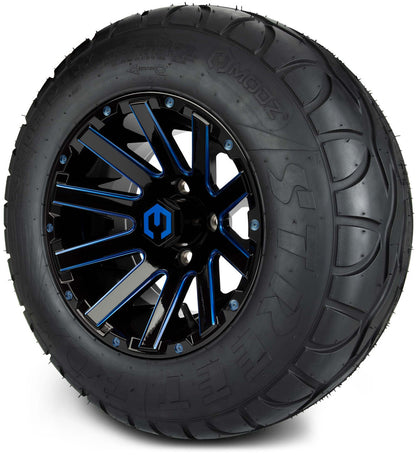 MODZ® 12" Mauler Glossy Black and Blue with Ball Mill Wheels & Street Tires Combo