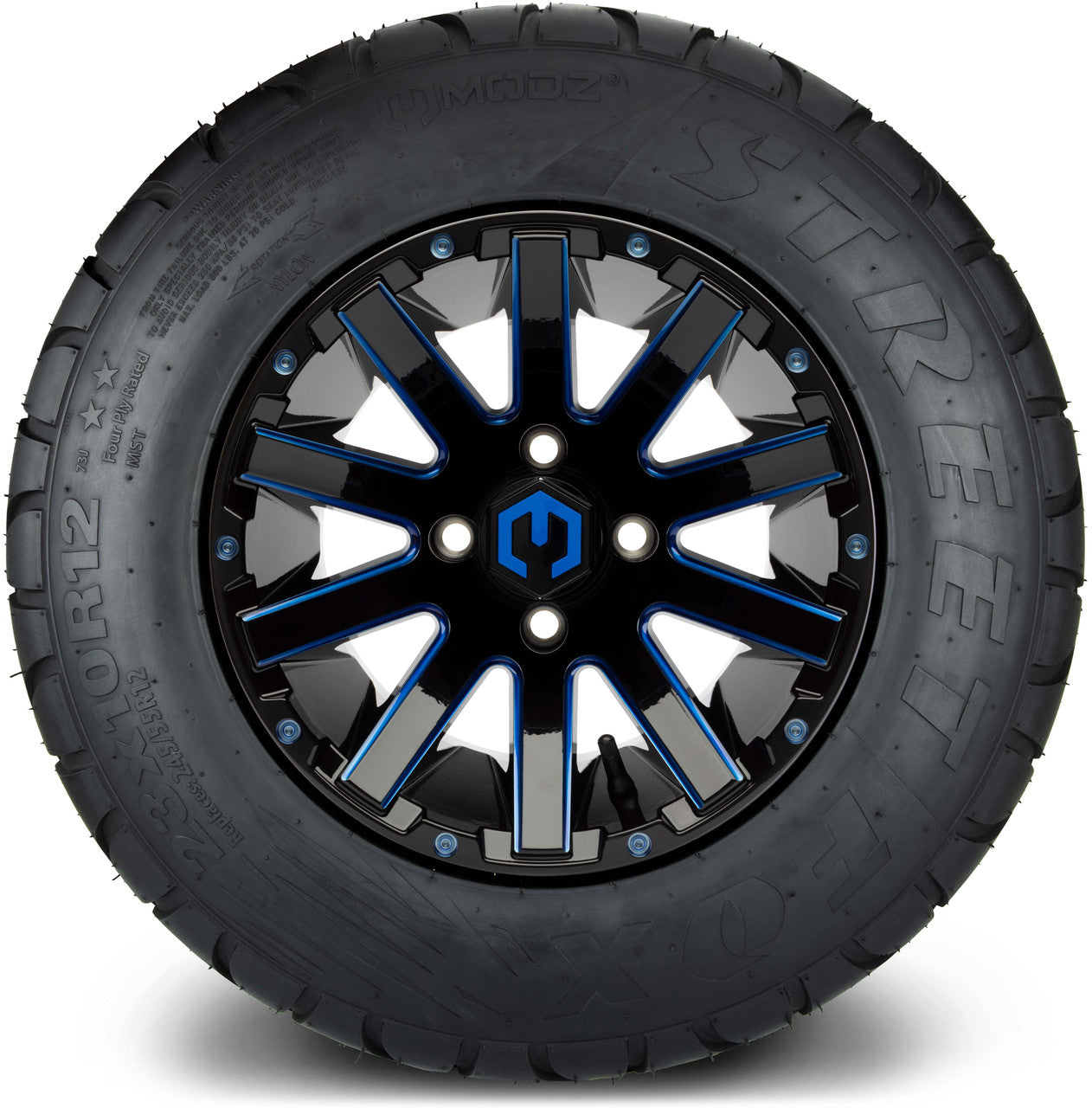 MODZ® 12" Mauler Glossy Black and Blue with Ball Mill Wheels & Street Tires Combo