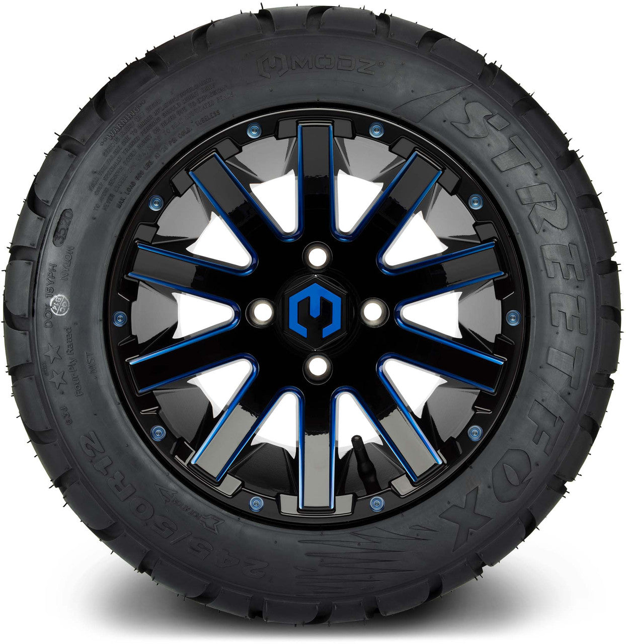 MODZ® 12" Mauler Glossy Black and Blue with Ball Mill Wheels & Street Tires Combo