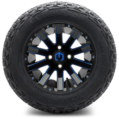MODZ® 12" Mauler Blue and Black with Ball Mill Wheels & Off-Road Tires Combo
