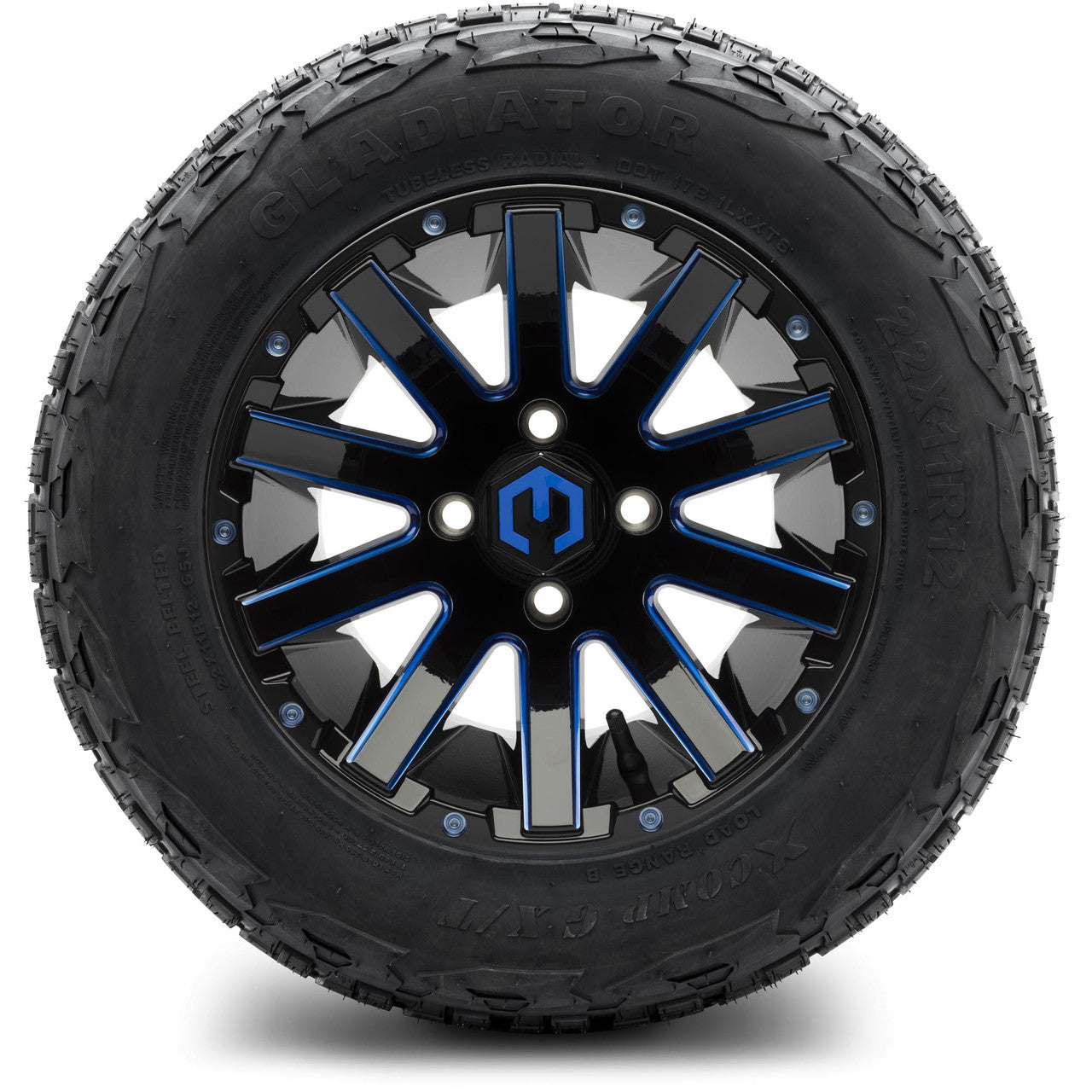 MODZ® 12" Mauler Blue and Black with Ball Mill Wheels & Off-Road Tires Combo