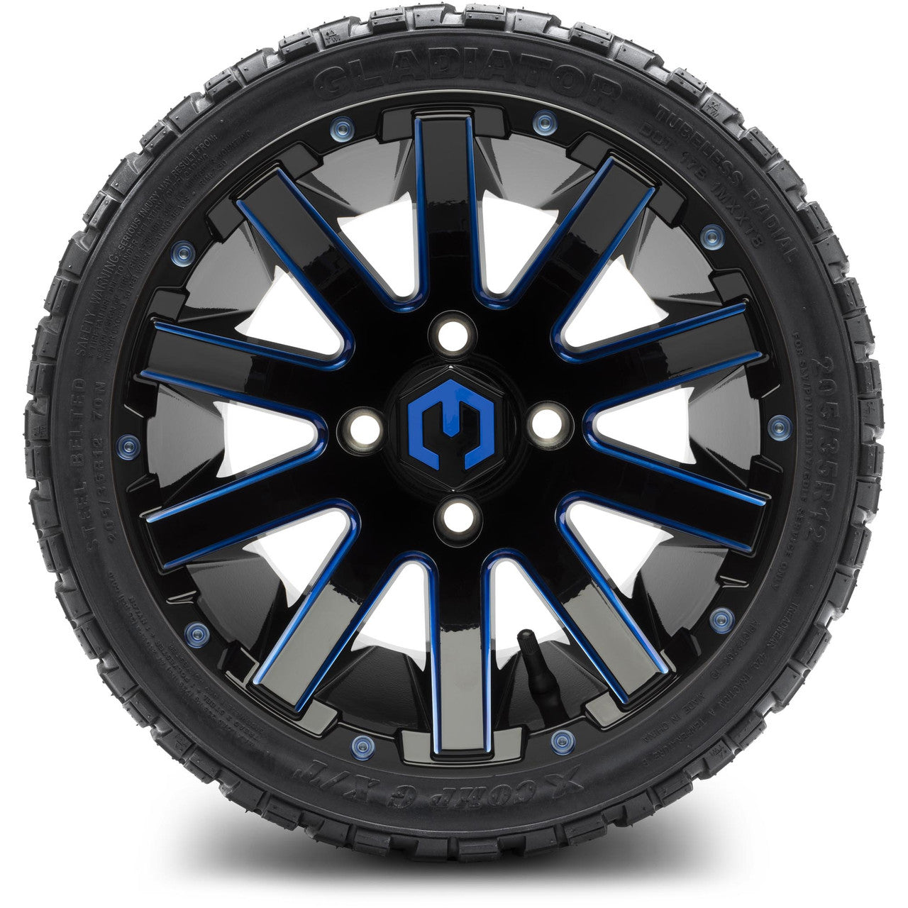 MODZ® 12" Mauler Blue and Black with Ball Mill Wheels & Off-Road Tires Combo