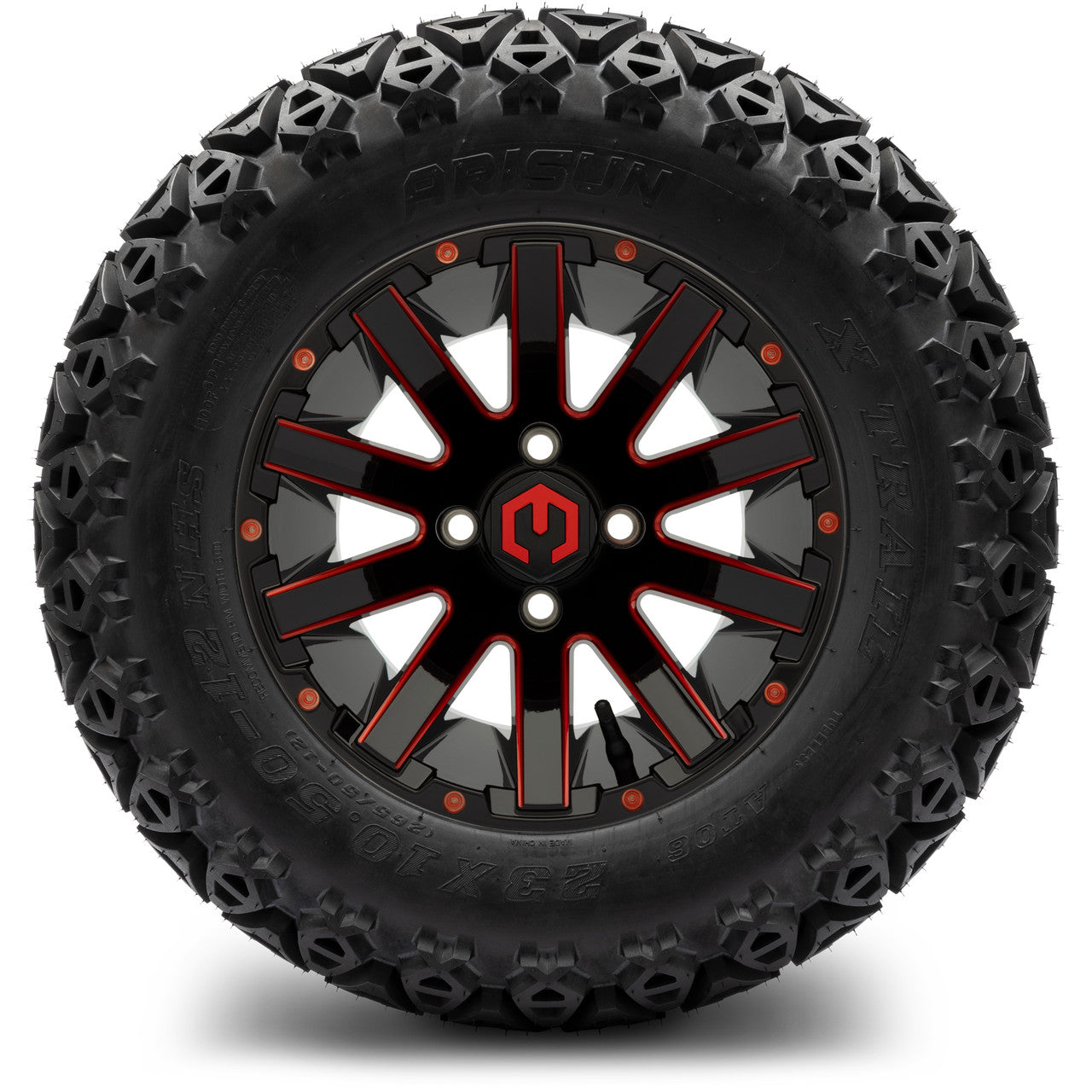 MODZ® 12" Mauler Red and Black with Ball Mill Wheels & Off-Road Tires Combo