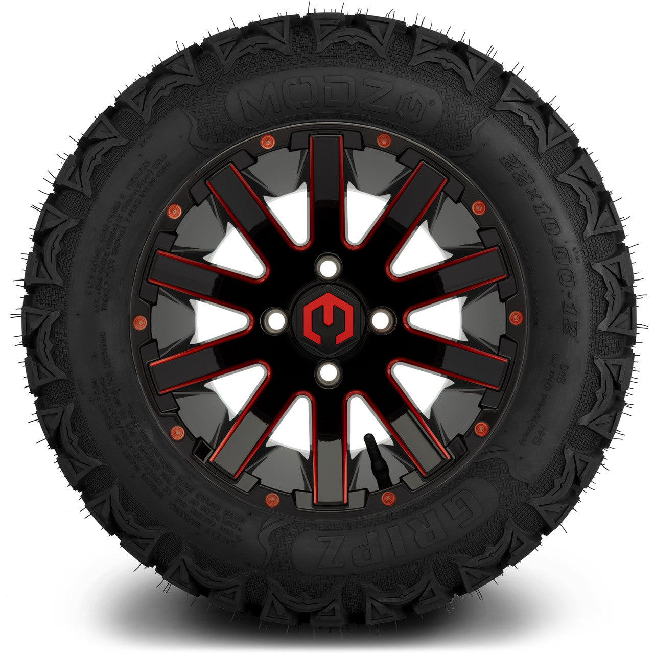 MODZ® 12" Mauler Red and Black with Ball Mill Wheels & Off-Road Tires Combo