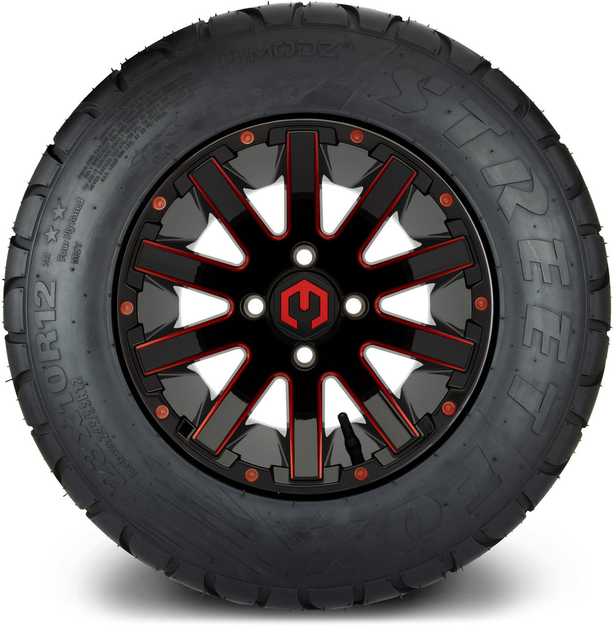 MODZ® 12" Mauler Glossy Black and Red with Ball Mill Wheels & Street Tires Combo
