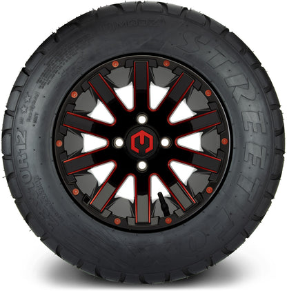 MODZ® 12" Mauler Glossy Black and Red with Ball Mill Wheels & Street Tires Combo