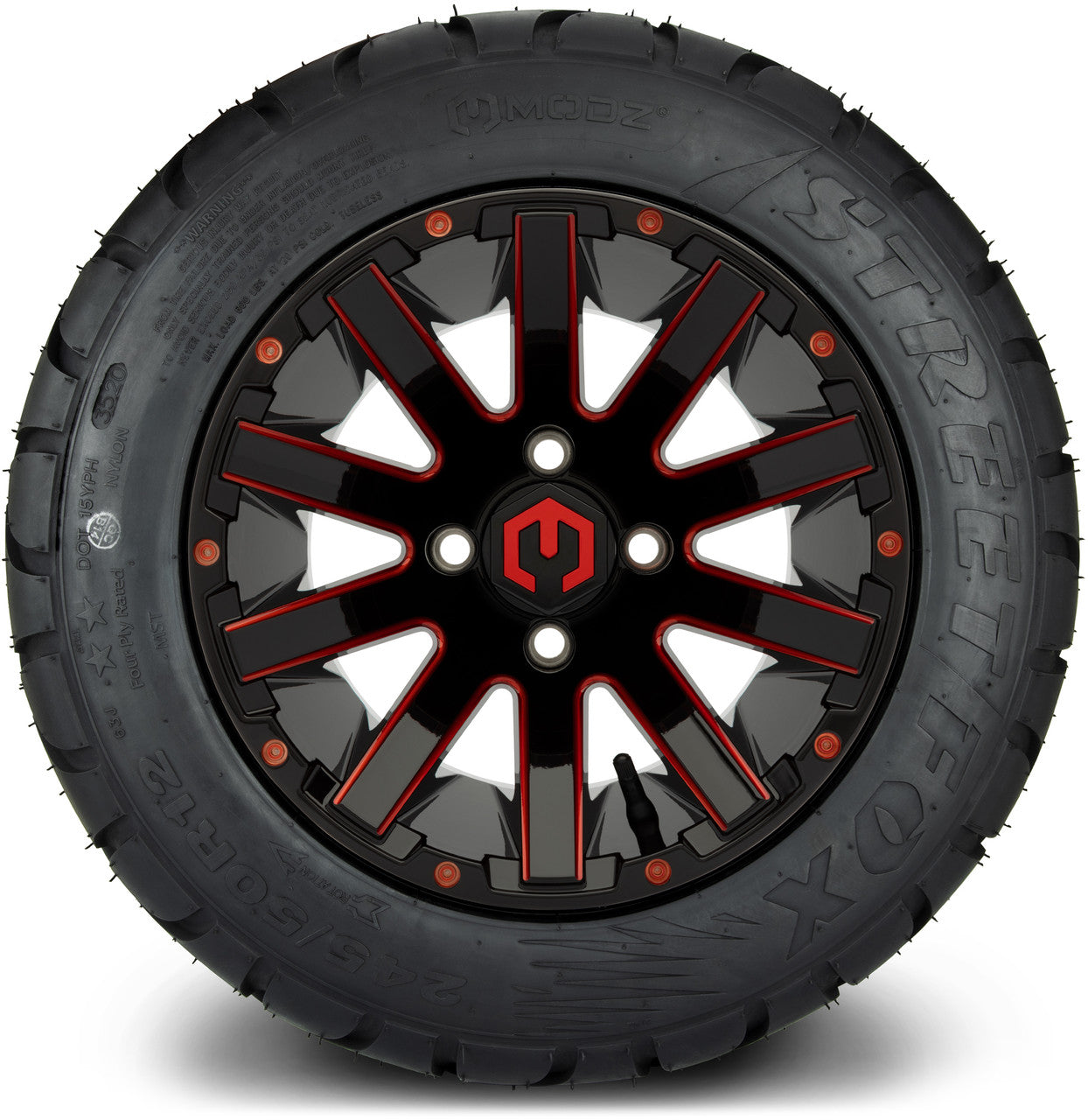 MODZ® 12" Mauler Glossy Black and Red with Ball Mill Wheels & Street Tires Combo