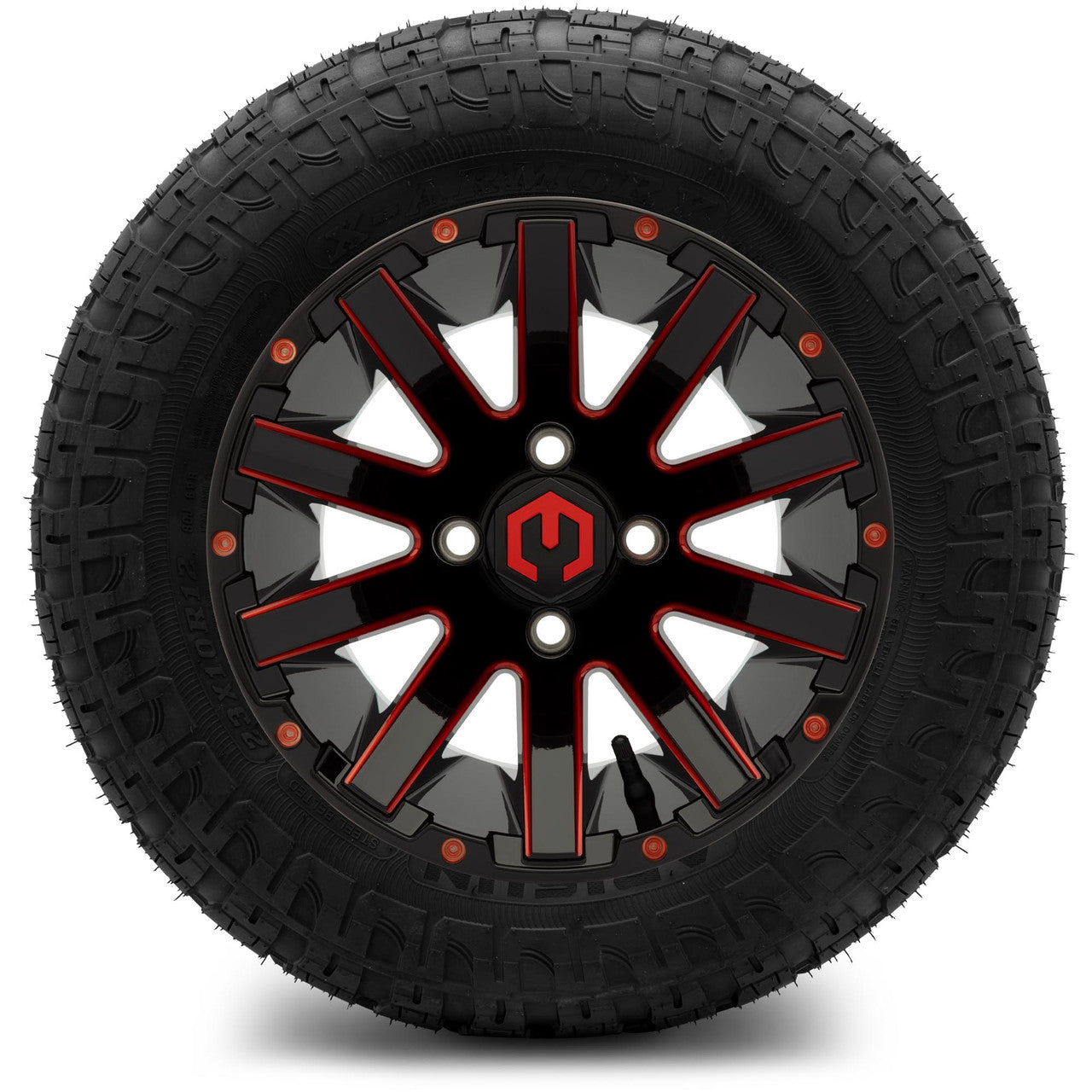 MODZ® 12" Mauler Red and Black with Ball Mill Wheels & Off-Road Tires Combo