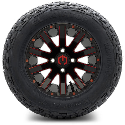 MODZ® 12" Mauler Red and Black with Ball Mill Wheels & Off-Road Tires Combo