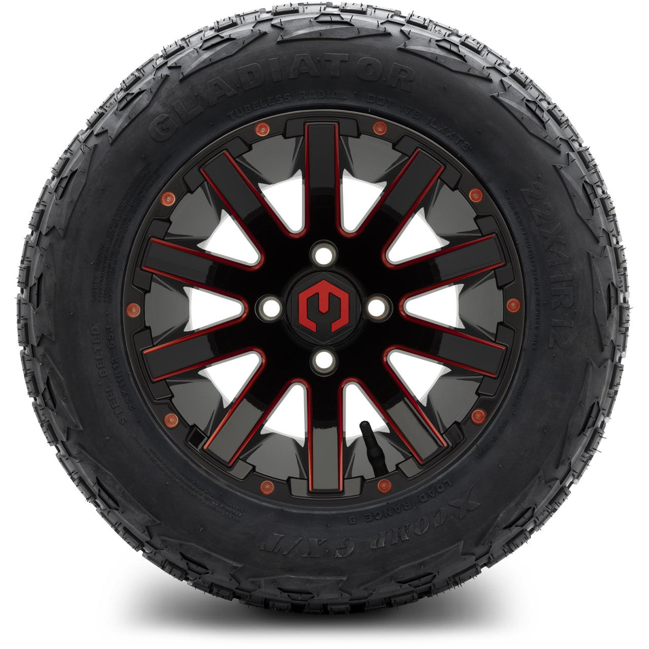 MODZ® 12" Mauler Red and Black with Ball Mill Wheels & Off-Road Tires Combo