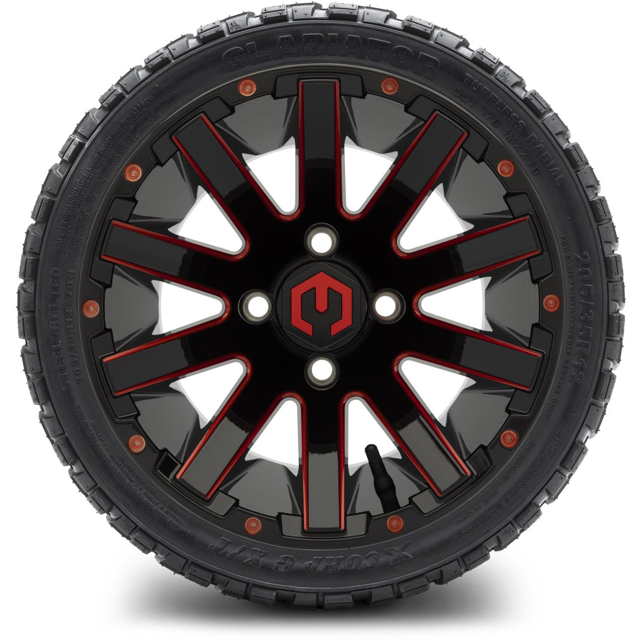 MODZ® 12" Mauler Red and Black with Ball Mill Wheels & Off-Road Tires Combo