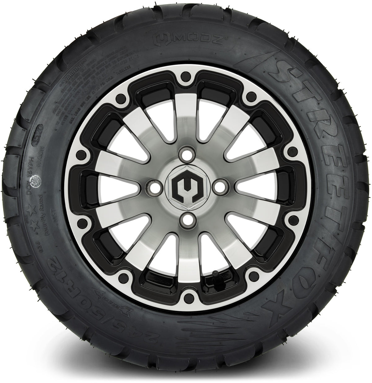 MODZ® 12" Bomber Machined Black Wheels & Street Tires Combo