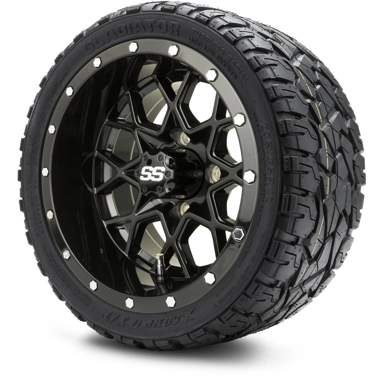 MODZ® 12" Vortex Glossy Black Wheels & Off-Road Tires Combo