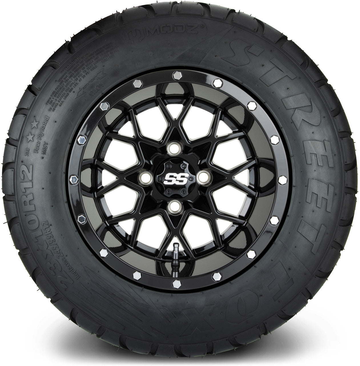 MODZ® 12" Vortex Glossy Black Wheels & Street Tires Combo