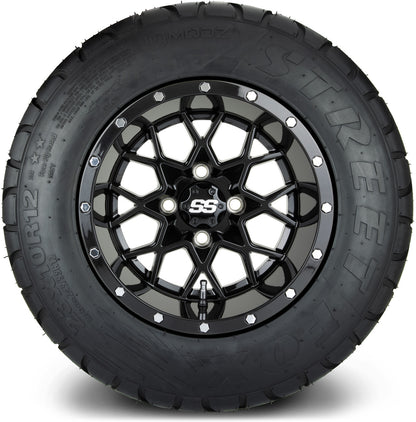 MODZ® 12" Vortex Glossy Black Wheels & Street Tires Combo