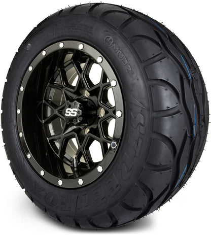 MODZ® 12" Vortex Glossy Black Wheels & Street Tires Combo