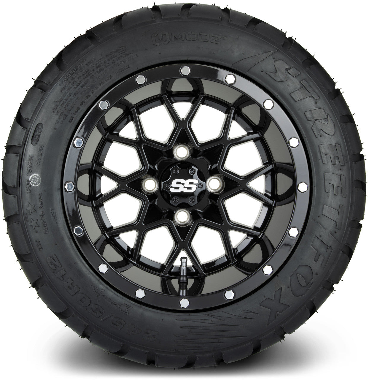 MODZ® 12" Vortex Glossy Black Wheels & Street Tires Combo