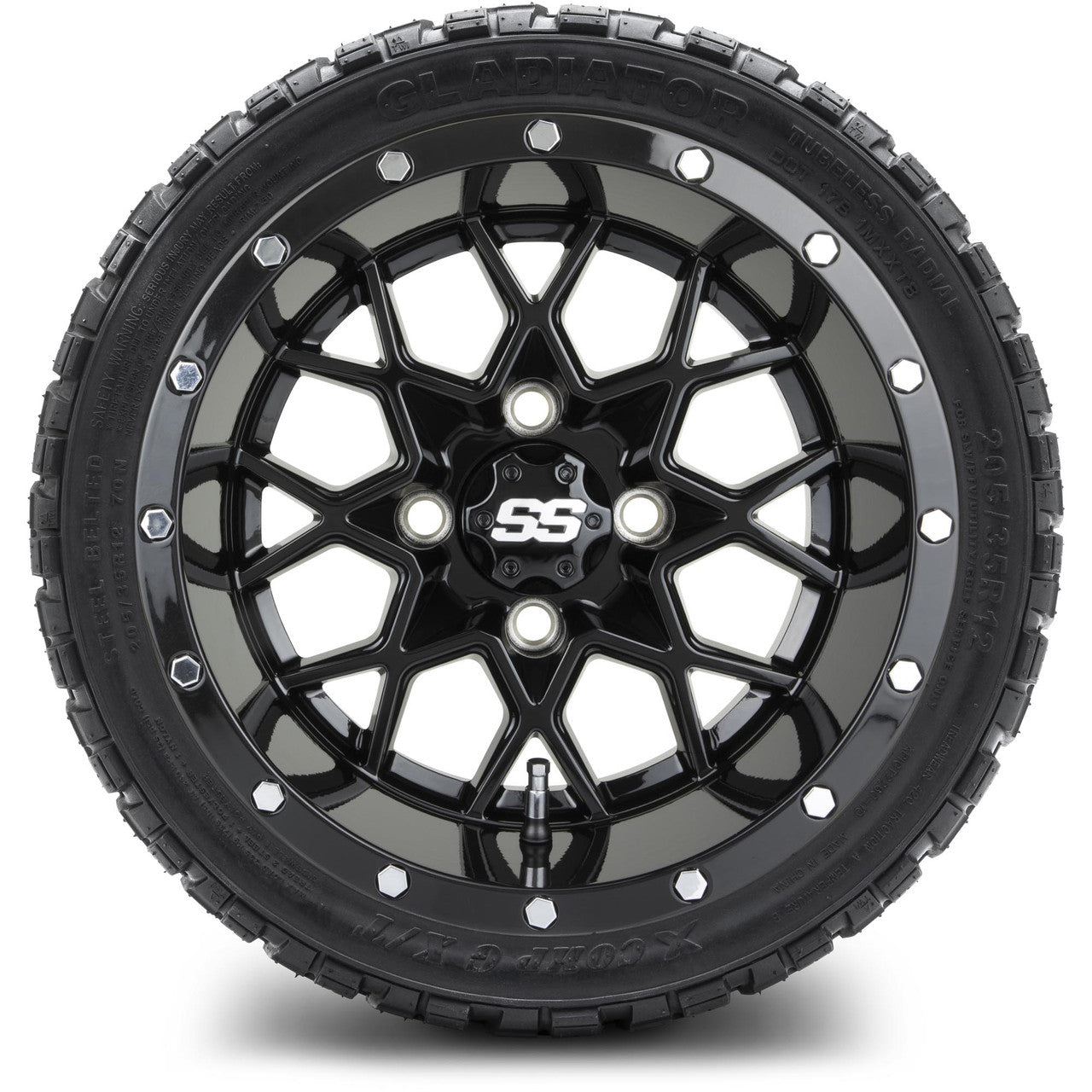 MODZ® 12" Vortex Glossy Black Wheels & Off-Road Tires Combo