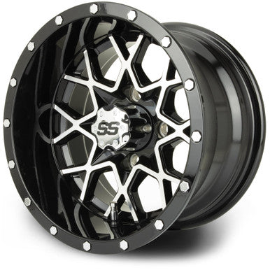 MODZ® Vortex Machined Black 12" Golf Cart Wheel