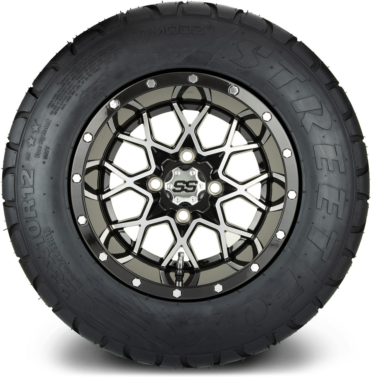 MODZ® 12" Vortex Machined Black Wheels & Street Tires Combo