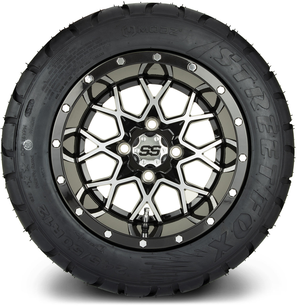 MODZ® 12" Vortex Machined Black Wheels & Street Tires Combo