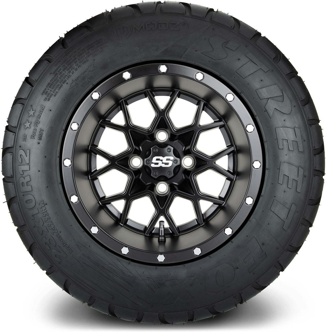 MODZ® 12" Vortex Matte Black Wheels & Street Tires Combo