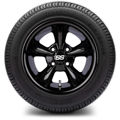 MODZ® 12" Godfather Glossy Black Wheels & Street Tires Combo