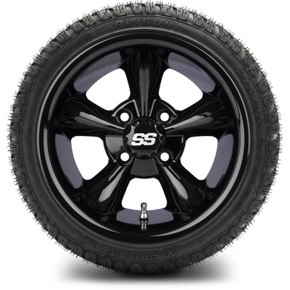 MODZ® 12" Godfather Glossy Black Wheels & Street Tires Combo