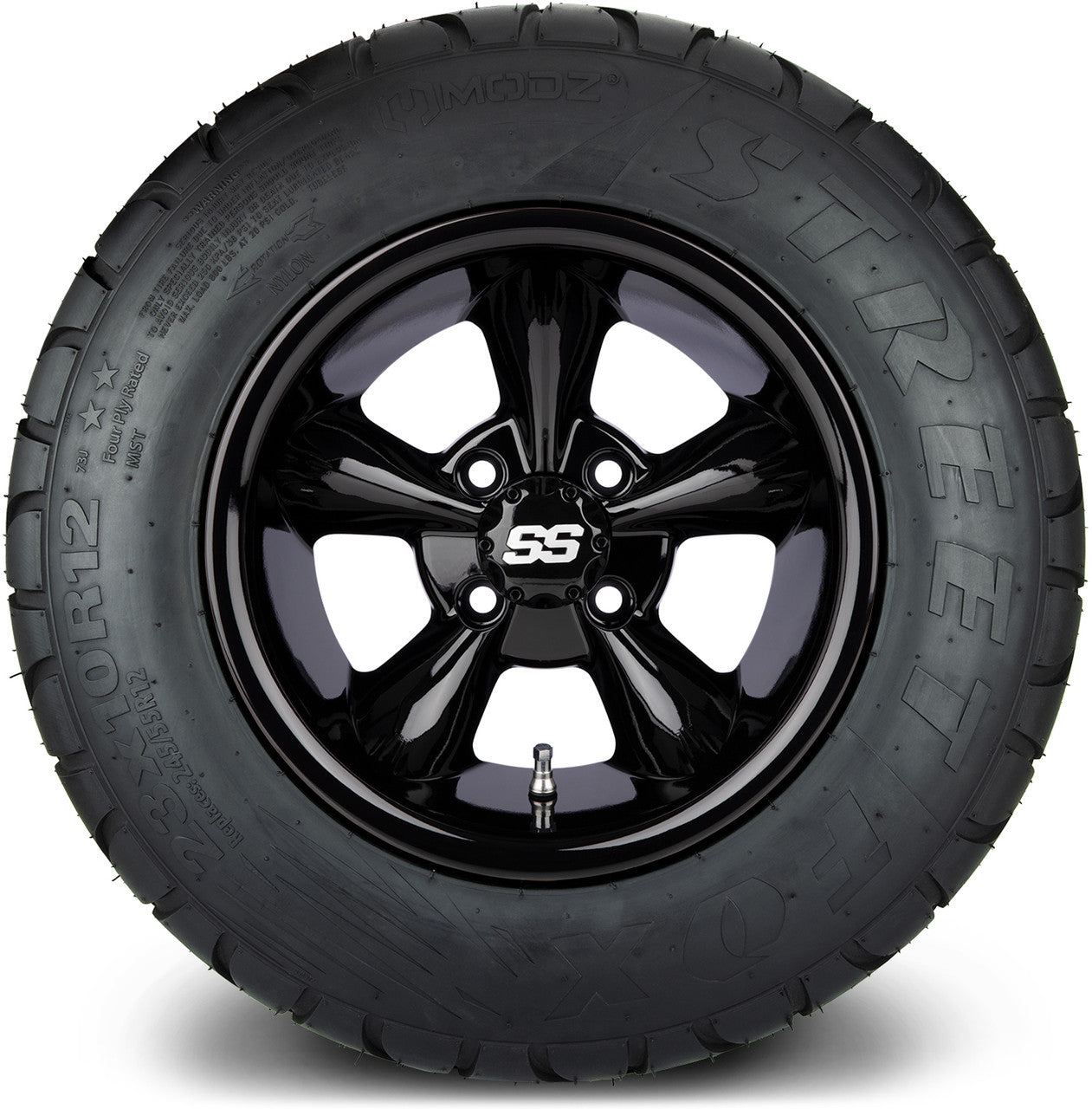 MODZ® 12" Godfather Glossy Black Wheels & Street Tires Combo