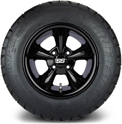 MODZ® 12" Godfather Glossy Black Wheels & Street Tires Combo