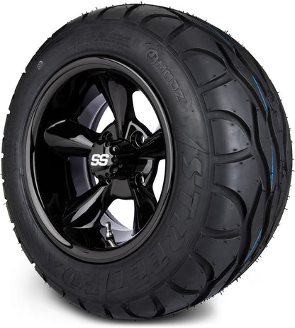 MODZ® 12" Godfather Glossy Black Wheels & Street Tires Combo