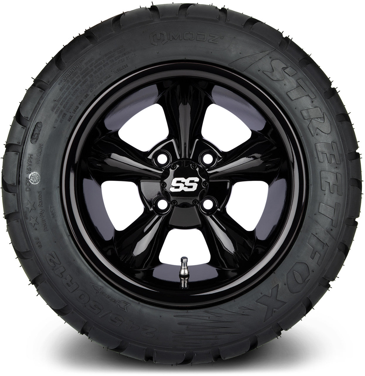 MODZ® 12" Godfather Glossy Black Wheels & Street Tires Combo