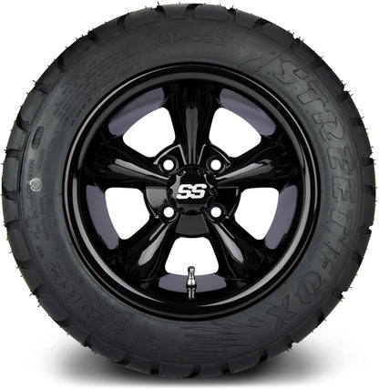 MODZ® 12" Godfather Glossy Black Wheels & Street Tires Combo