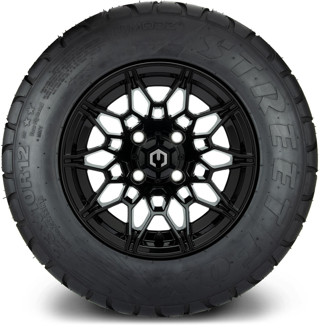 MODZ® 12" Galaxy Glossy Black Wheels & Street Tires Combo